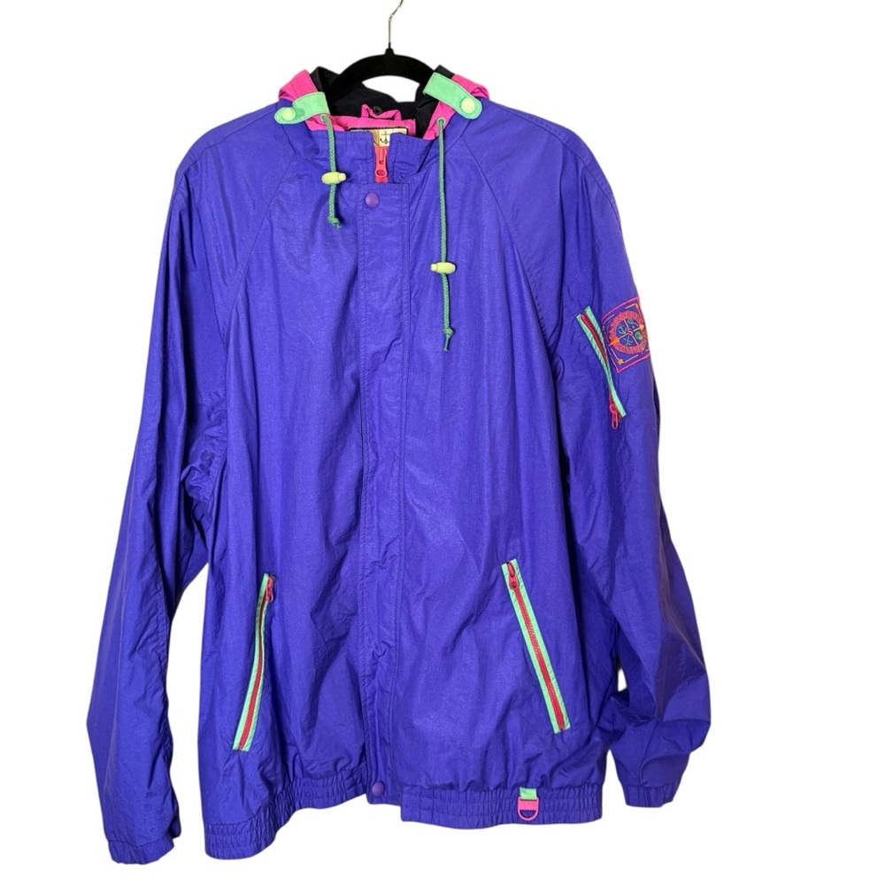 Skyr Sport 90’s Vintage Vibrant Hooded Dayglow Windbreaker Unisex Sz XL